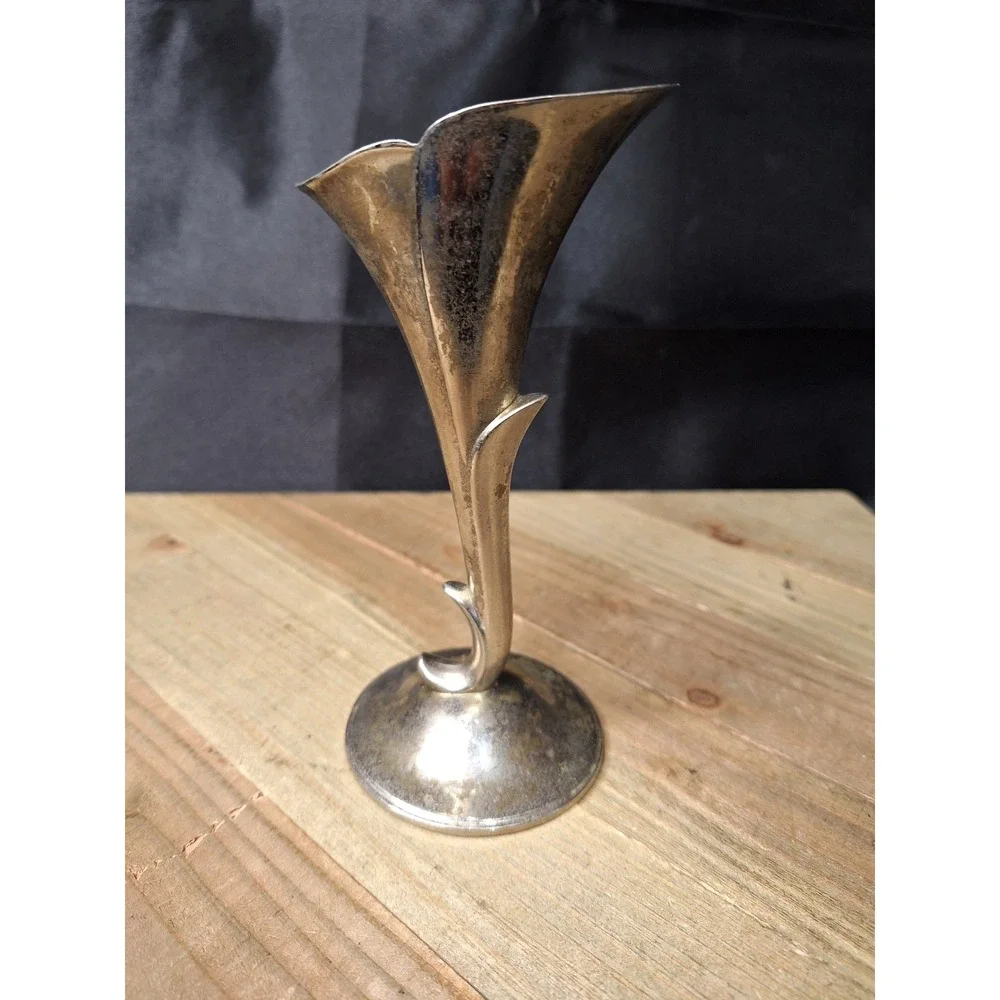 Vintage Silver Plated Calla Lily Trumpet Bud Vase Art Nouveau Style 6.25